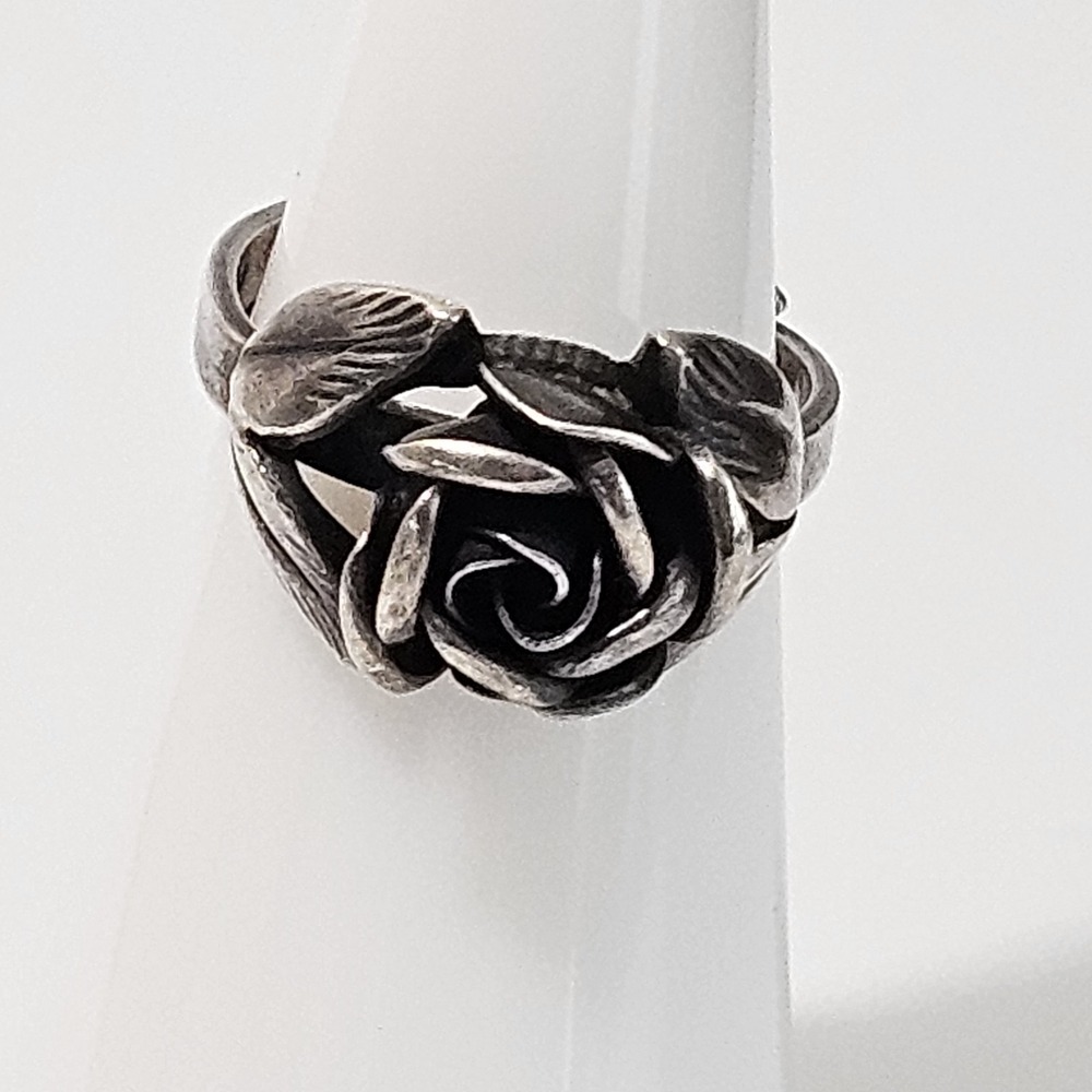 Sterling Silver Flower Ring Rose 925 Adjustable